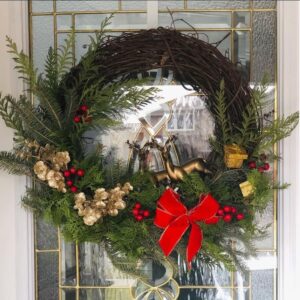 Luxurious Green Grapevine Wreath with Gold Reindeers